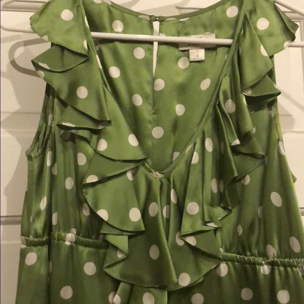 LOFT silk green polka dot dress